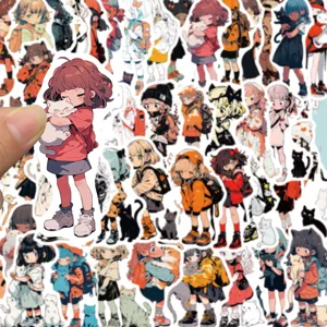 Adhésifs étanches mignons de fille d'anime et de chat pour le journal et la coque de téléphone.