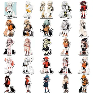 Joli ensemble d'autocollants imperméables fille anime et chat détail pour carnet téléphone.