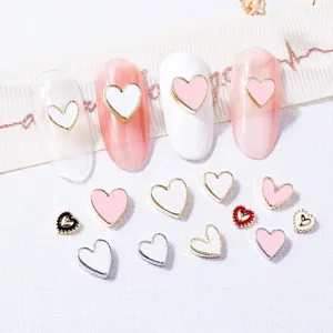Heart Nail Art Charms Alloy Metal Edge Enamel Decorations Heart Shaped DIY Manicure Accessories For Women