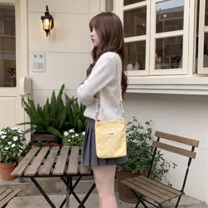 Koreaanse stijl gele polkadot kleine crossbodytas met verstelbare touwschouderriem