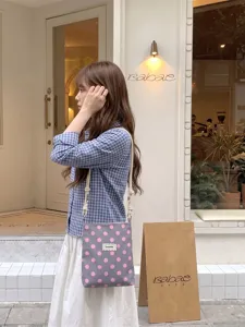 Modieuze Koreaanse grijze crossbodytas met stippen en verstelbare touwriem voor dames