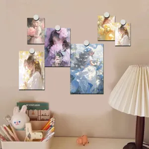 Set de tarjetas de pared decorativas de chica floral, bonitas imágenes de postales para dormitorio.