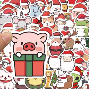 50 Stk. Weihnachten Cartoon Tier süße Aufkleber für Handyhülle Wasserflasche Skateboard.