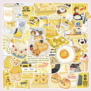 50pcs autocollants de graffiti de journal esthétique jaune autocollant mignon étanche