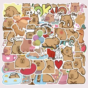 Cute cartoon capybara waterproof stickers pack, perfect for DIY luggage and skateboard decor.