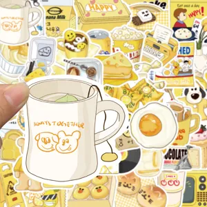 50pcs autocollants esthétiques jaunes mignons imperméables en vinyle pour carnet skateboard