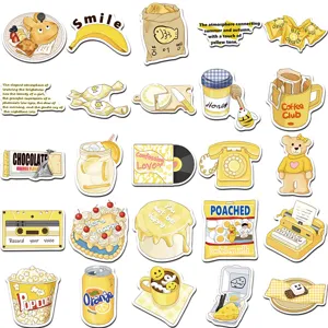 50pcs ins autocollants mignons de dessin animé esthétiques jaunes pour journal guitare