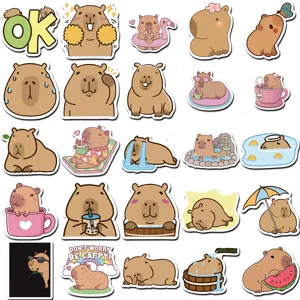 Cute cartoon capybara waterproof stickers set for luggage laptop skateboard DIY decoration.