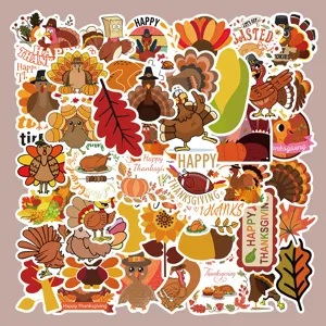 Kalkoen Thanksgiving stickers pakket, waterdichte schattige herfst pompoen decals voor flessen.