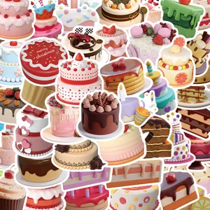 3D Birthday Cake Stickers Cartoon Graffiti Waterproof PVC Decals For Water Bottle Laptop Phone Case Skateboard Decor