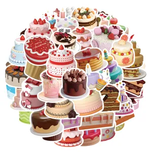 50pcs 3D birthday cake cartoon graffiti stickers waterproof decorative decal for phone case