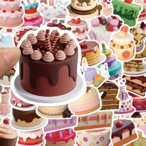 3D Cartoon Birthday Cake Stickers Waterproof PVC Decals for Phone Case and Laptop Cup