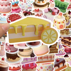 Detailed view of cute 3D birthday cake cartoon graffiti stickers for phone cases and water cups.