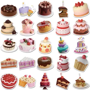 Detailed view of colorful 3D birthday cake stickers, perfect for phone cases and notebooks.