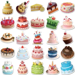 3D cartoon birthday cake stickers, assorted cute dessert waterproof decals for phone cases.