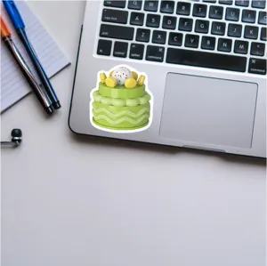3D green birthday cake cartoon sticker for laptop skateboard water bottle waterproof decor