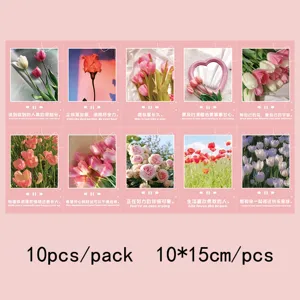 Tulip decorative cards detail view, showcasing 10 pink aesthetic postcard prints for bedroom wall.