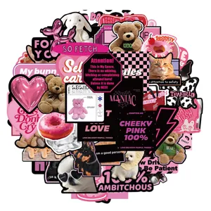 55pcs Autocollants Rose Noir Esthétiques Stickers Vinyle Imperméables pour Téléphones