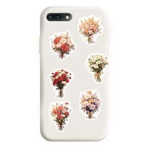 Custodia protettiva bianca con eleganti adesivi di bouquet di fiori, design elegante.