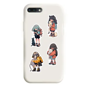 Coque de téléphone blanche autocollants anime fille chat mignonne protection silicone