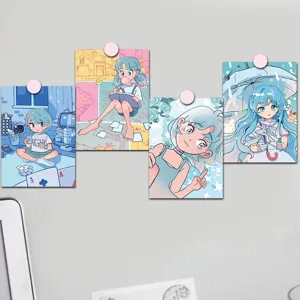 Decorative anime girl postcard wall art cards set, cute aesthetic dorm room decor pieces.