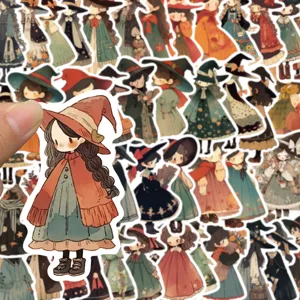 50 pzs simpatici adesivi strega chibi anime ragazza impermeabili decorativi per custodia