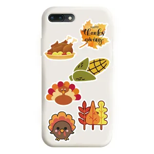 Thanksgiving telefoonhoesje met schattige kalkoen en herfstblad stickers, feestelijke hoes.