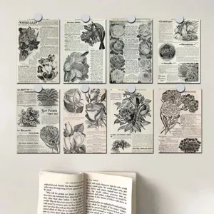 Retro English Floral Decorative Cards Wall Postcards Vintage Botanical Illustration Art Pictures For Room Bedroom Decor