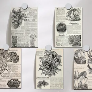 Vintage botanical floral art cards wall decor detail shot showing classic plant illustrations.