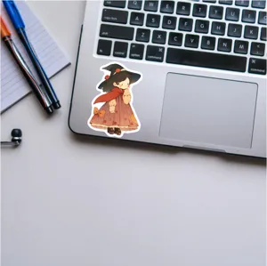 Carino adesivo ragazza strega anime chibi, adesivo decorativo impermeabile per laptop e cover.