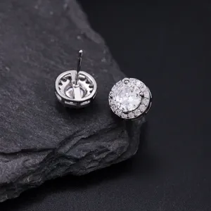 Elegante ronde halo oorknopjes glanzende zirkonia zilverkleurige minimalisten dagelijkse sieraden