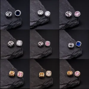 Dames Zirconia Oorknopjes Geometrisch Rond Vierkant Halo Koperen Oorbellen Goud Zilver Verguld Elegante Dagelijkse Sieraden Cadeau