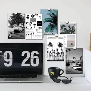 Aesthetic palm tree and vintage car postcard wall decor set, perfect for bedroom and dorm.