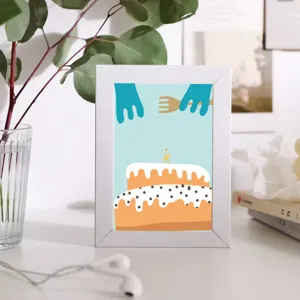 Cute birthday cake illustration art print postcard for room wall decor aesthetic.