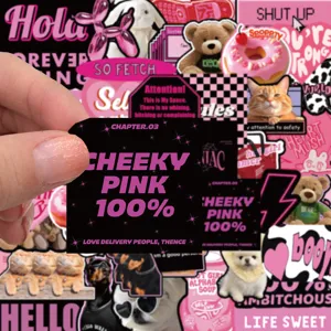 55 Pcs Autocollants Esthétiques Anglais Rose Noir Étanches pour Coque de Téléphone Tasse