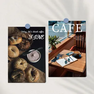 Decoratieve wandkunst ansichtkaarten gezellige middag café koffie ontwerp set voor kamer