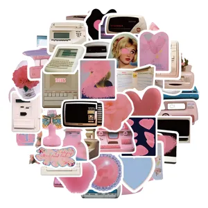 50 Pcs Korean pink aesthetic retro stickers for phone case journal water bottle cute waterproof