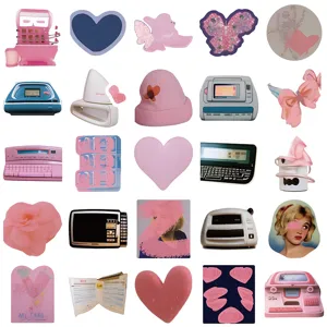 Korean style pink Y2K aesthetic waterproof decorative stickers set for phone case and journal.