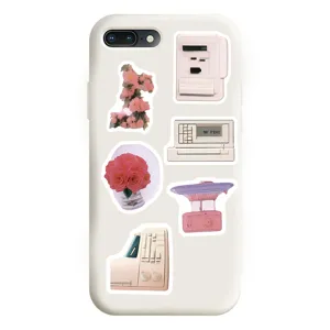 Korean aesthetic pink retro sticker phone case cute protective back cover trendy design
