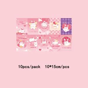 Set carte decorative con coniglietto rosa, 10 pezzi, decorazione murale dolce 10x15cm.
