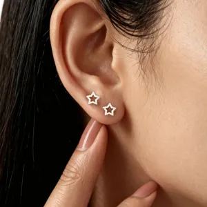 Minimalistische Koperen Strass Ster Oorknopjes Voor Dames Leuke Kleine Geometrische Vijfpuntige Ster Gegalvaniseerde Oorbellen