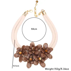 Detailed size dimensions and weight measurement of the brown acrylic flower double-layer necklace