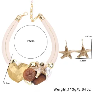 Juego de collar y pendientes retro con corazón y estrella de mar con dimensiones