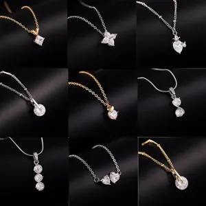 Minimalist Copper Zirconia Pendant Necklace For Women High-End Ins Style Clavicle Chain Geometric Neckwear Daily Jewelry Accessory