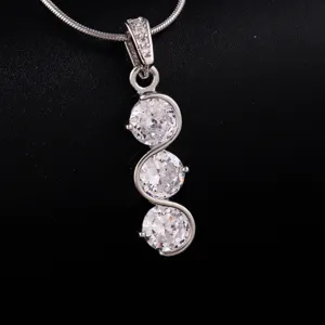 Silver tone three stone cubic zirconia pendant necklace minimalist clavicle chain jewelry