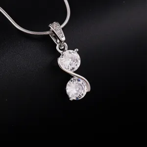 Elegant double stone pendant necklace with sparkling cubic zirconia, chic clavicle chain for women.