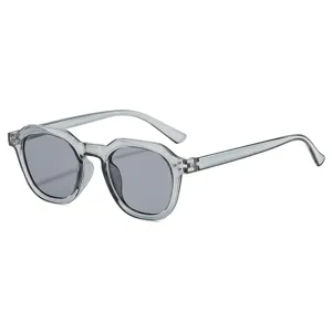 Japanische Retro polygonale Sonnenbrille für Damen und Herren, stilvoller grauer Rahmen.