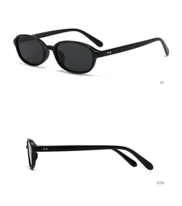 Klassische Retro-Ovale Sonnenbrille für Damen und Herren, leichter schwarzer Rahmen mit UV400.