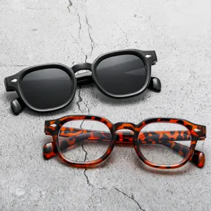 Vintage Acetat Sonnenbrille und Klarsichtbrille Set für Damen und Herren mit Nieten.