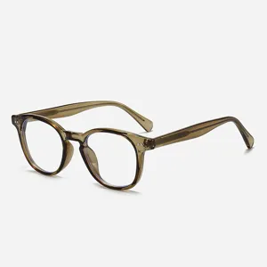 Gafas redondas marrones transparentes retro para uso diario montura óptica de moda.